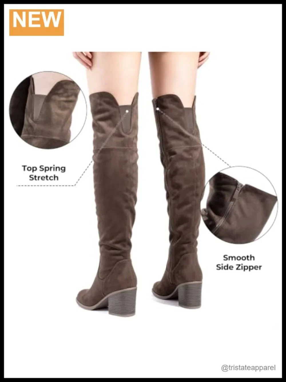 Over the Knee Thigh High Boots Block Heel Side Zipper Almond Toe Faux Suede